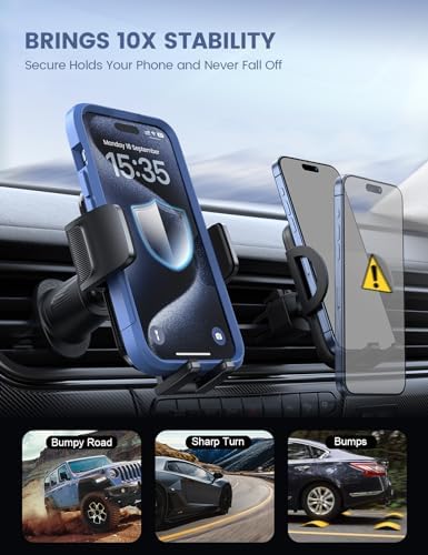 Lamicall 2025 Car Phone Holder with Wider Clamp & Metal Hook – Enhanced Air Vent Mount for Thick Case Compatibility, 360-Degree Rotation, Easy Installation, Dark Grey Finish for Ultimate Hands-Free Navigation and Safety