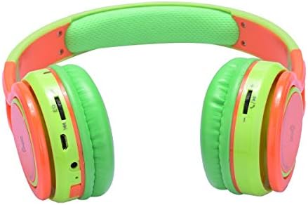 Vibrant Contixo KB-2600 Kids Bluetooth Headphones – Safe 85 d B Volume Limiting Over-Ear Design with Built-in Mic, FM Radio & Micro SD Slot – Portable Foldable Fun in Eye-Catching Green & Orange for Ultimate Audio Adventure