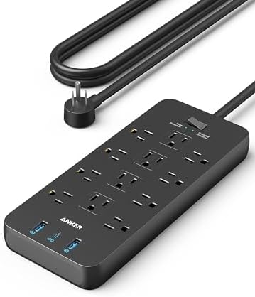 Anker Surge Protector Power Strip with 12 Outlets and 3 USB Ports – 2100 Joules of Surge Protection, 20 W USB-C Fast Charging for i Phone 15 Series, 5 ft Extension Cord with Flat Plug – Ideal for Home & Office Use, TUV Listed for Safety and Efficiency