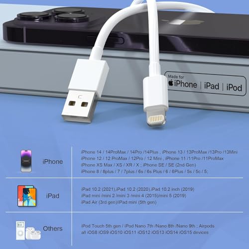Ultimate 6-Pack i Phone Charger Cables (3/3/6/6/6/10 FT) – MFi Certified Fast Charging Lightning Cords for i Phone 14, 13, 12, 11 Pro Max, XS, XR, X, 8, 7, 6 Plus – Versatile Lengths for Optimal Convenience and Durability