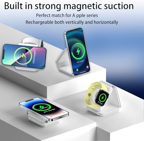 Ultimate 3-in-1 Magnetic Wireless Charging Station for Apple Devices – Du Bom Foldable Travel Pad for i Phone 15, 14, 13, 12 Pro Max Plus, Apple Watch & Air Pods – Fast, Portable & Sleek Design for On-the-Go Charging