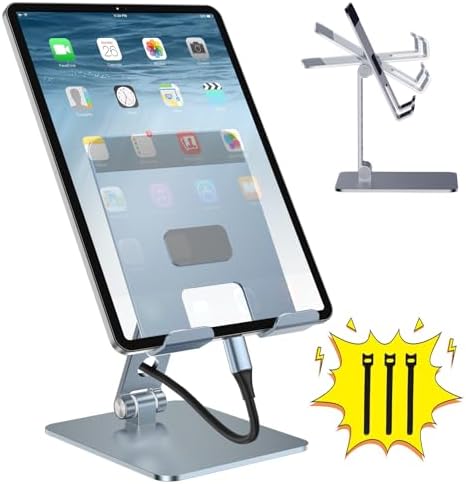 Premium Adjustable Aluminum Tablet Stand for Desk – Versatile Portable Holder for 4-16″ i Pad Pro, Kindle, and Nintendo Switch – Lightweight, Foldable Design for Travel and Home Use – Enhanced Stability with Non-Slip Pads for Secure Device Support – Ideal for Work, Streaming, and Cozy Reading in Any Setting
