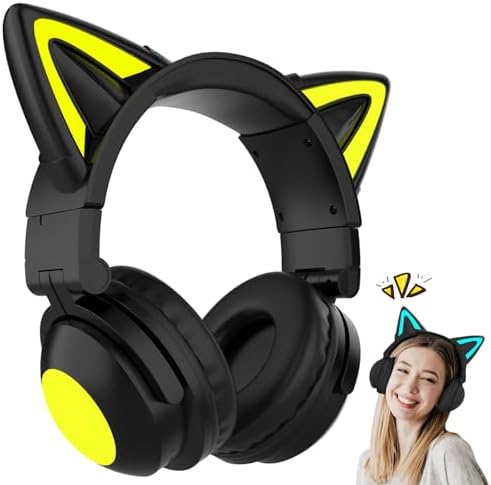 Vibrant Cat Ear Bluetooth Headphones – Wireless Over-Ear Headset with LED Lights and Built-In Microphone for Superior Sound – Ideal for All Ages, From Kids to Adults – Perfect for Music, Gaming, and Movie Watching on Phones, Tablets, PCs, and TVs – Lightweight, Foldable Design for Ultimate Portability and Comfort – Stylish Audio Solution for Everyday Use and Unique Self-Expression