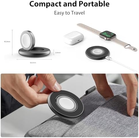 Ultra-Fast 5 W Wireless Charger for Apple Watch – Sleek Aluminum Alloy Magnetic Charging Station with USB-C Cable, Portable Design for All i Watch Series (Ultra/9/8/7/6/5/4/3/2/SE) – Ultimate Travel Companion for Quick Power-Up and Style