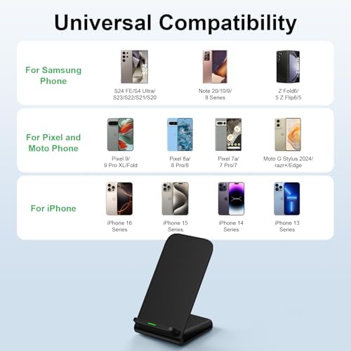 15 W Fast Wireless Charging Stand for Samsung Galaxy S25 Ultra, S24, S23, S22, S21 & Motorola Phones – Sleek Desktop Charger with QC Adapter for Optimal Performance, Qi-Compatible Convenience, and Enhanced Device Compatibility