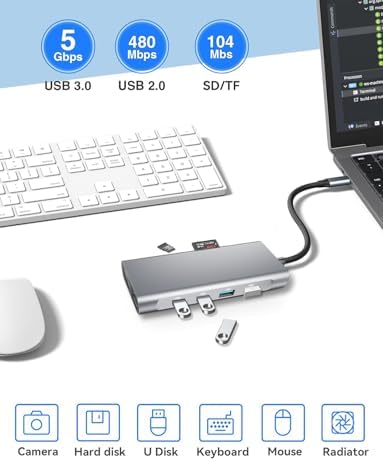 Elevate Your Workstation with the IKERY 11-in-1 USB C Hub – Unleash 4 K HDMI, 1080 P VGA, 100 W Power Delivery, and High-Speed RJ45 Ethernet for Seamless Connectivity – Perfect Laptop Companion for Professionals and Creatives Seeking Efficiency and Versatility in One Sleek Design