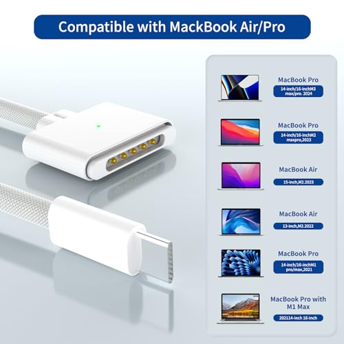 USB-C to Magnetic 3 Cable 140W, Safe Charging Cable Compatible with MacBook Pro 2021 M1 Pro & Max 14″ 16″, MacBook Air 2022 M2, Pro 2023 M2 Pro & Max 14″ 16″ – 6.6ft, Black – Enhanced Compatibility and Speed