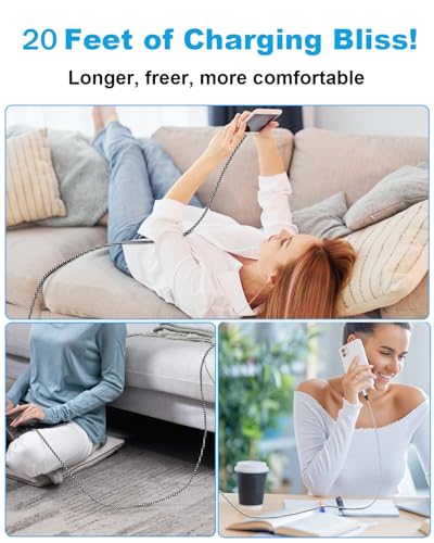 Experience Unmatched Convenience with the 20 FT Extra Long i Phone Charger Cord – 60 W USB-C and Lightning 2-in-1 Fast Charging Cable for i Phone 16/15/14 Pro/Pro Max, Mac Book, and i Pad (Gray) – Premium Durability for Effortless Charging Anywhere