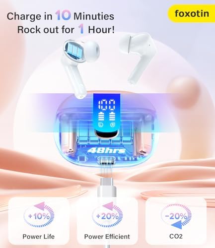 Revolutionary Bluetooth 5.3 Wireless Earbuds – 48-Hour Playtime, Ergonomic Comfort & IPX7 Waterproof – Ultimate Sound Quality for Active Lifestyles, Seamless Connectivity for i Phone, Android & Laptops with Clear Call Functionality and LED Charging Case