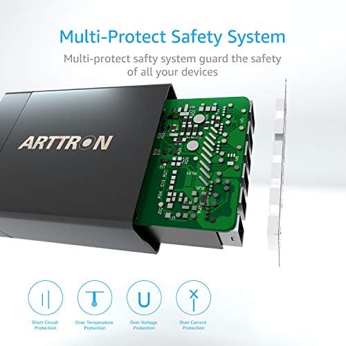 Arttron 40 W 6-Port Foldable USB Wall Charger – Ultimate Fast Charging Adapter for i Phones, i Pads, Tablets & Smartphones – Compact, Multi-Device Power Solution with Safety Features for Home and Office Efficiency