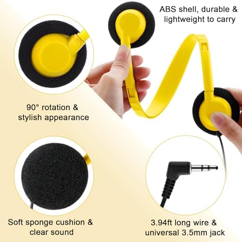 Yunsailing 30-Pack Classroom Headphones – Lightweight & Durable On-Ear Headsets with 3.5 mm Jack for Engaging Learning – Cheerful Light Yellow Color for Students and Teachers in Educational Settings