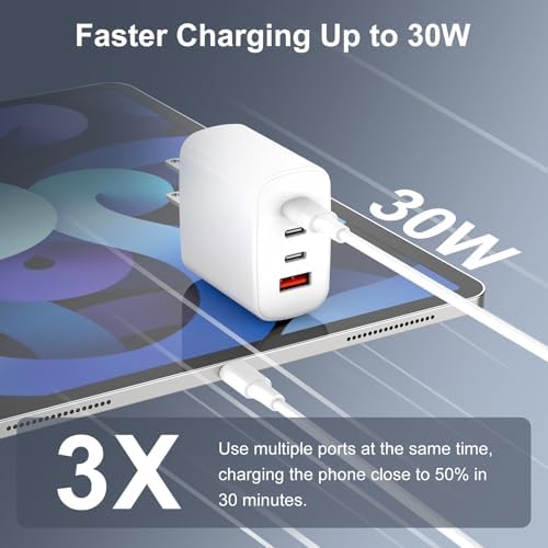 Amoner 30 W Dual-Pack USB-C Wall Charger – High-Speed Power Adapter for i Phone 11-16 Series & SE – Versatile Multi-Port Charging Station with 1 USB-A & 3 USB-C Ports – Compact, Portable Design with Advanced Overheat Protection for Effortless Home, Office & Travel Charging Solutions