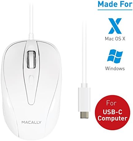 Ergonomic Macally Wired USB C Mouse – Precision Optical Sensor with Adjustable DPI (800/1200/1600/2400) for Seamless Mac & Windows Experience – Compact, Ambidextrous Design for Left and Right-Handed Users – Effortless Navigation with 3 Buttons & Scroll Wheel – Perfect Travel Companion for Enhanced Productivity