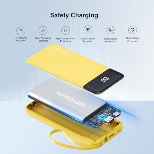 Ultimate 10000 m Ah Portable Power Bank with Built-in Charging Cable and LED Power Indicator – Travel-Ready External Battery Pack for i Phone 16/15, Samsung S22, and Android Devices – Unmatched Compatibility and Rapid Charging for On-the-Go Lifestyles