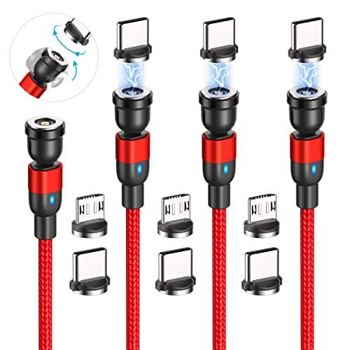 CJOY 4 Pack 10 ft Magnetic Charging Cable – 540-Degree Rotational Design for Effortless Connectivity, Durable Nylon Braided Exterior, Compatible with Type C & Micro USB Devices, Fast Charging Capability for Enhanced Performance and Flexibility