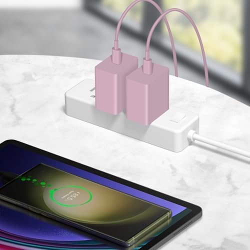 Power Up in Style: 45 W Type C Charger 2-Pack with 10 FT Cables – Fast Charging for i Phone 15/16, i Pad Pro, Galaxy S21-S25 – Sleek Pink Design for Enhanced Compatibility and Portability – Ideal Android Charger for Busy Lifestyles