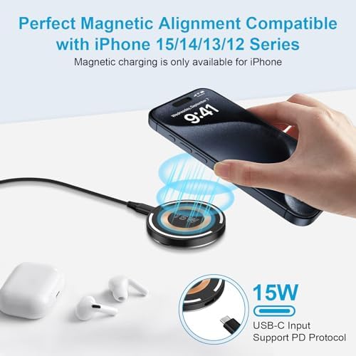 Samsung S25 Ultra Magnetic Wireless Charger – 15 W Fast Charging Pad with PD 3.0 Adapter for i Phone 16/15 Pro Max, Galaxy S25/S24/S23, and Pixel 9/8 Pro – Ultimate Compatibility & Superior Speed for Home & Office Use