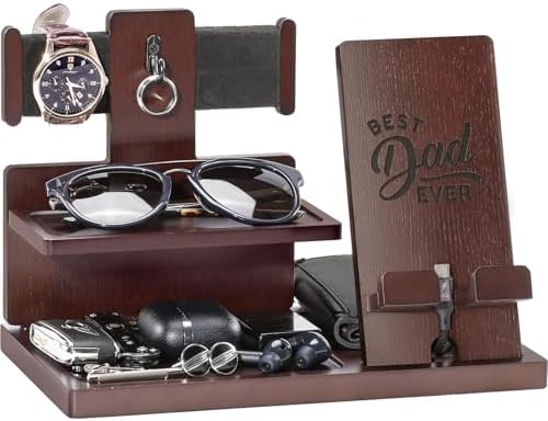 ProCase Gifts for Dad, Wood Phone Docking Station for Men, Dad Gifts From Daughter Son, Mens Nightstand Organizer, Anniversary Birthday Gifts for Dad Father Husband Him -Espresso (No Engraved) – Enhanced Compatibility and Speed