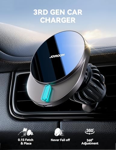 JOYROOM 15 W Mag Safe Car Mount Charger – Ultra Magnetic Wireless Charging Holder for i Phone 16 Pro Max, 15, 14, 13, 12 & Mini – Secure, Fast Car Vent Charger for Hands-Free Navigation & Communication – Sleek Design for Modern Vehicles