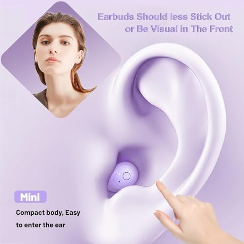 Compact Wireless Bluetooth Earbuds for Small Ears – Ideal for Side Sleepers with Weightless Comfort and Chic Purple Design – Effortless Connectivity for Exceptional Sound Quality and Discreet Listening Experience