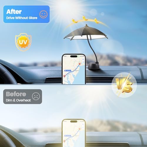 OUTXE 360° Adjustable Car Phone Umbrella – Universal Suction Cup Sun Shade for i Phone & Android Devices – Ultimate UV Protection and Overheating Prevention for Safe Driving and Enhanced Visibility