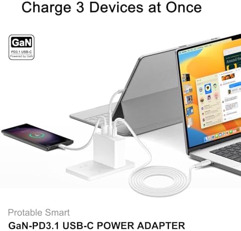 140 W Ga N USB-C Power Adapter with Foldable Plug – 3-Port Fast Charger for Samsung Galaxy Book4 Ultra & Pro – Includes 6 ft USB-C Cable – Compact Power Delivery 3.1 Technology for Laptops, Tablets & Phones – Universal Compatibility with Mac Book, Lenovo & More – Lightweight Design for Home & Travel – Optimized for Multi-Device Fast Charging – 5-Year Warranty Included – Ideal for Tech Enthusiasts and Professionals Seeking Efficient Charging Solutions