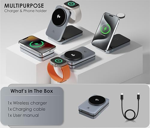 Ultimate 3-in-1 Mag Safe Qi2 Wireless Charging Station for i Phone, Apple Watch & Air Pods – Fast, Foldable & Stylish Power Hub for Modern Living