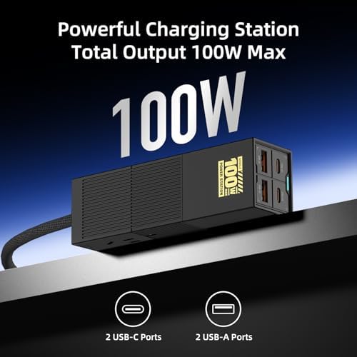 High-Power 100 W 6-in-1 Ga N USB-C Charging Station with Dual USB-C & USB-A Ports, 2 AC Outlets – Ultimate Fast Charging Solution for Mac Book Pro/Air, i Phone 16/15, Galaxy & More – Compact, Travel-Friendly Power Adapter for Multi-Device Efficiency