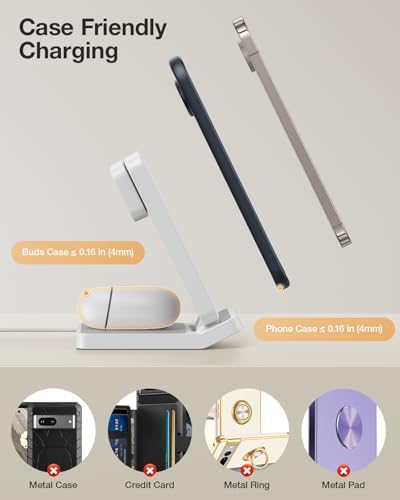 Foldable 3-in-1 Wireless Charging Station for Google Pixel Watch 1 st – 15 W Fast Charger for Pixel 9 Pro/XL, 8/7/6 Series, and Pixel Buds Pro/2 – Compact Travel Design with QC 18 W Adapter – Perfect for Home and Office Use