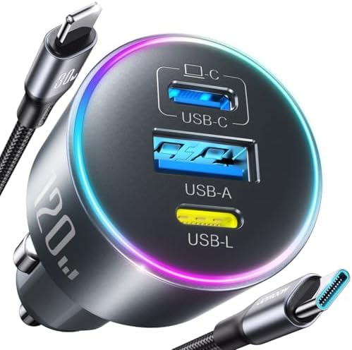 High-Power 120 W USB-C Car Charger for i Phone 16 & Samsung Galaxy S24 Ultra – Fast Charging Cigarette Lighter Adapter with Reverse Power Feature for Mac Book & Universal Device Compatibility, Perfect for Road Trips and Daily Commutes