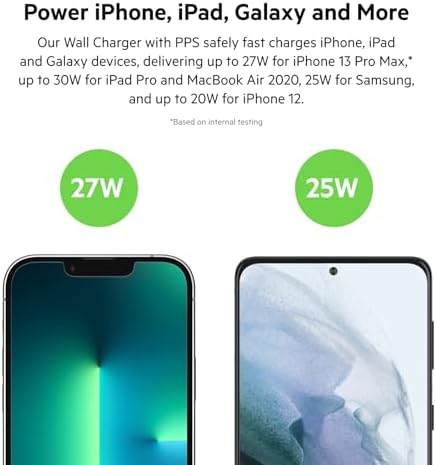 Belkin 30 W USB-C Fast Charger Block with USB-C to C Cable – Ultra-Fast Power Delivery 3.0 for i Phone 16, Samsung Galaxy S25, Google Pixel, Nintendo Switch 2 & More – Sleek White Design for Optimal Travel Convenience – PPS & USB-IF Certified for Reliable Charging Performance – Enhance Your Device’s Lifespan with Smart Power Regulation