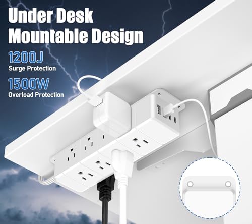 Maximize Workspace Efficiency with the 45 W USB-C Fast Charging Power Strip – 12 Outlets, 4 USB Ports, 1200 J Surge Protection, and 6 FT Flat Extension Cord for Seamless Under Desk Mounting and Enhanced Device Compatibility