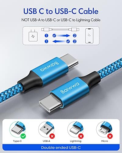 20 ft Braided USB C to C Charging Cable – Ultra-Durable 60 W Power Cord for Fast Charging, Compatible with Samsung Galaxy, Pixel, i Pad Pro/Air, Mac Book Pro/Air – Ideal for Hassle-Free Device Connectivity and Extended Reach