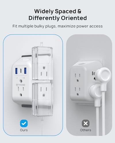 Maximize Your Charging Potential with the TROND Surge Protector Outlet Extender – 5-Outlet Power Strip with 3 USB Ports (1 USB-C) and ON/OFF Switch for Safe, Efficient Device Management at Home, Office, or On-the-Go – Ideal Multi Plug Expander with Enhanced Surge Protection and Space-Saving Design
