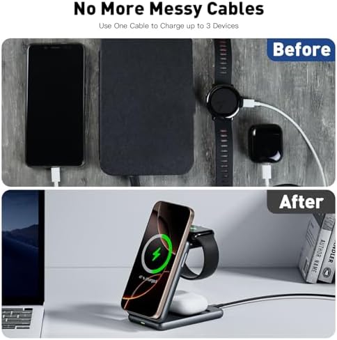 Ultimate 3-in-1 Magnetic Wireless Charging Stand for i Phone 16/15/14/13/Pro/Max, Apple Watch & Air Pods – Fast, Efficient, and Clutter-Free Charging Solution for Modern Lifestyles