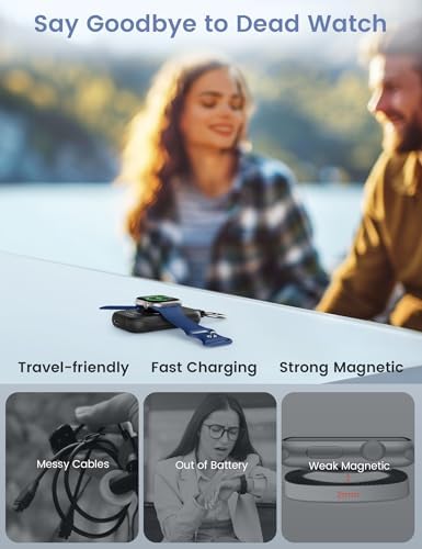 Compact RORRY 2500 m Ah Portable Charger for Apple Watch – Fast Charging Power Bank with Built-in USB-C Cable, Ideal Travel Companion for Series 10, 9, 8, 7, 6, 5, Ultra 2, and SE, Stylish Pink Design for On-the-Go Charging and Enhanced Device Compatibility