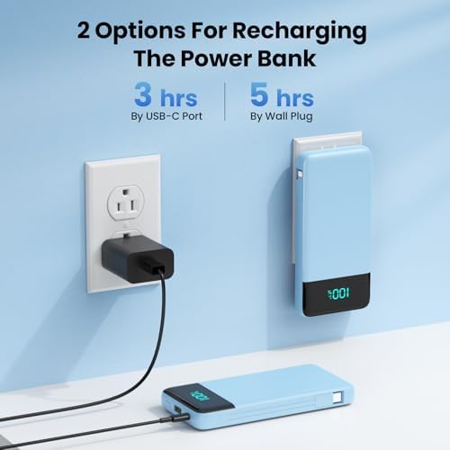 Upgrade Your Charging Experience: 13800 m Ah Portable Power Bank with Built-in Cables and Wall Plug – Fast Charging USB-C Battery Pack for i Phone 16/15/14, Samsung & Android Devices – Ultimate Travel Companion with 4 Outputs for Simultaneous Device Charging