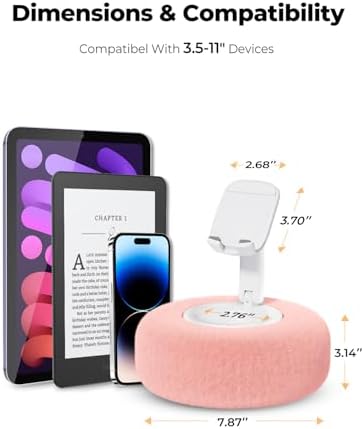 Phone Stand with Pillow, Adjustable iPhone Stand with Anti-Slip Strips, Fuzzy Tablet Holder- Compatible with 4″-7″ Devices, Including iPhone, iPad, Kindle, and Android (Pink) – Enhanced Compatibility and Speed