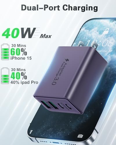 40 W Dual PD Fast Charging 4-Port USB C Charger Block Duo – Universal Compatibility for i Phone 16-11 Pro Max & Samsung Devices – Efficient Multi-Device Power Adapter for Home, Office, and Travel Use
