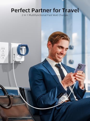 Compact 2-in-1 Fast Charging Wall Adapter with Retractable Cable for i Phone & Apple Watch – Ultimate Travel Charger for Busy Professionals Seeking Efficient Power Solutions and Enhanced Compatibility