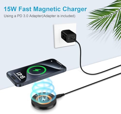 SIXSIM 15 W Magnetic Wireless Charging Pad with 20 W PD3.0 Adapter – Fast & Reliable Charger for Galaxy S25 Series, i Phone 16/15 Pro Max, and Google Pixel 9/8 Pro – Compact & Portable Design for Effortless Charging Anywhere, Supports Through-Case Charging Up to 5 mm – Enhanced Safety Features with Fire-Resistant ABS Material – Ideal for On-the-Go Charging Solutions – Includes 3 ft USB-C to USB-C Cable for Instant Power Connectivity – Elevate Your Charging Experience with Superior Magnetic Attraction and Versatile Compatibility for All Wireless-Charging-Enabled Devices – Perfect for Home, Office, or Travel Use – 24/7 Customer Support for a Hassle-Free Purchase Experience