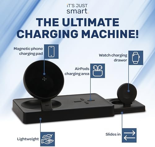 Revolutionary 3-in-1 Foldable Magnetic Wireless Charging Station – Fast Charging Travel Hub for i Phone 15/14/13/12/11 Pro Max, Apple Watch Series 8/7/6/5, Air Pods, Samsung Galaxy S24 & Android Devices – Ultimate Portability & Enhanced Speed for Modern Lifestyles