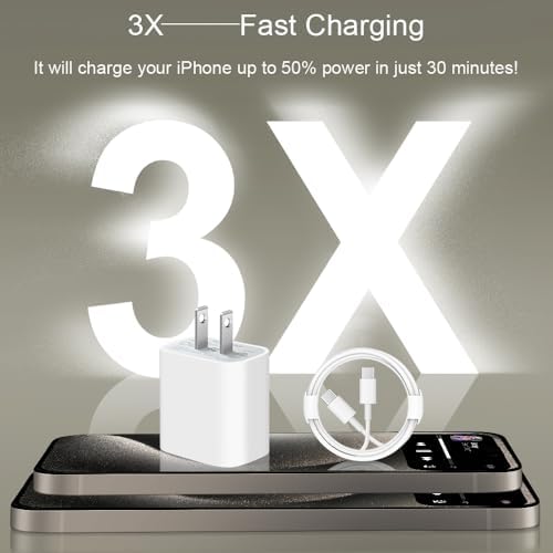 Ultra-Fast Charging Pack: 3 x 20 W USB-C Wall Chargers & 6 FT MFi Certified Cables for i Phone 16/15 Series – Compatible with i Pad Pro & Air Pods, Perfect for Home & Travel Use