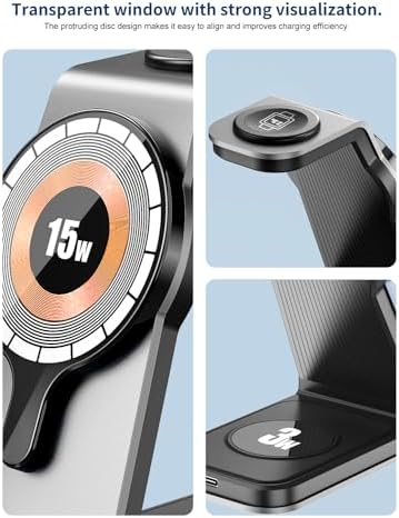Sleek Aluminum 3-in-1 Magnetic Wireless Charging Station for Apple Devices – Fast Charge i Phone 11-16 Pro Max, Apple Watch Series 2-8 & Air Pods 2/3/Pro – All-in-One Charger Stand with Adapter for Enhanced Efficiency and Modern Aesthetics