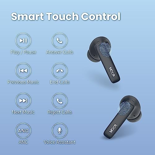 MOOR Premium Bluetooth 5.2 Wireless Earbuds with Advanced Hybrid Noise Cancellation – 30 Hours Playtime & Deep Bass for Immersive Sound – IPX5 Waterproof Design Ideal for Sports and Work – Ultra-Lightweight Comfort with Built-in Microphone for Crystal-Clear Calls – Switch Between ANC and Transparency Modes for Ultimate Audio Control