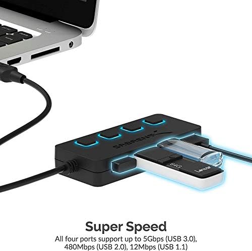 SABRENT 4-Port USB 3.0 Hub with Individual LED Power Switches – Ultimate Connectivity Solution for Home & Office with 5 V/2.5 A Adapter for Maximum Device Compatibility and Speed Enhancement