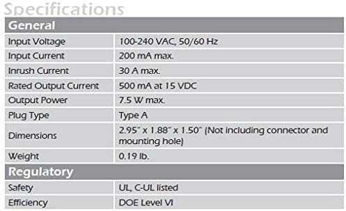 High-Efficiency 15 V 500 m A Wall Mount Power Adapter for CATV Drop Amplifiers – Level VI Rated OEM Replacement with F-Type Connection for Optimal Signal Integrity and Performance Enhancement
