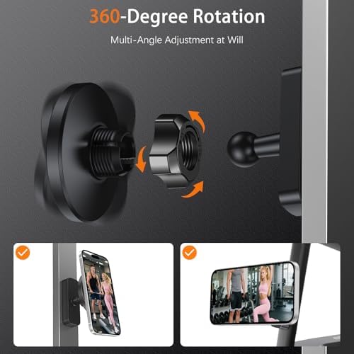 DUEDUE Magnetic Phone Holder for Gym – 360-Degree Rotating Mount, Ideal for i Phone 12-16 Series – Hands-Free Secure Stand for Ultimate Workout Efficiency – Sleek Black Design for Unmatched Accessibility and Viewing Freedom
