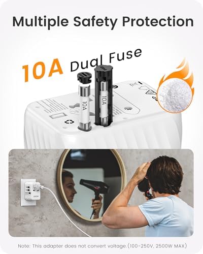 LENCENT 85 W Universal Travel Adapter with Retractable USB-C Cable – High-Speed International Plug Converter Featuring 3 Type-C & 1 USB-A Ports for Effortless Worldwide Charging – Your Ultimate Travel Essential for Maximum Compatibility, Fast Charging, and Ga N Technology Efficiency