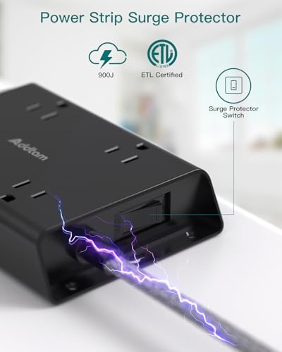 Ultimate 15 ft Surge Protector Power Strip with 4 USB Ports, Addtam Flat Plug Extension for Home Office and College Dorm – Enhanced Compatibility, Space-Saving Design, and Fast Charging for Multiple Devices